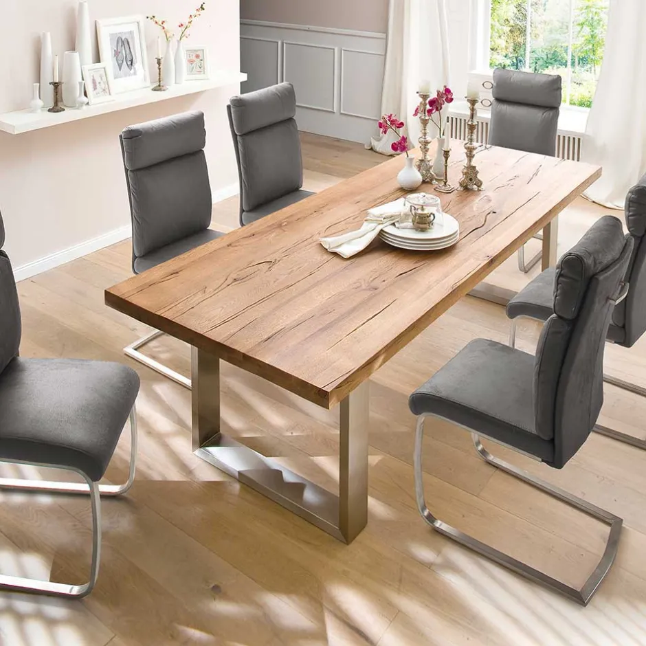 Wohnen Design Esszimmertisch mit Holz Eiche dunkel Venditora & Edelstahl