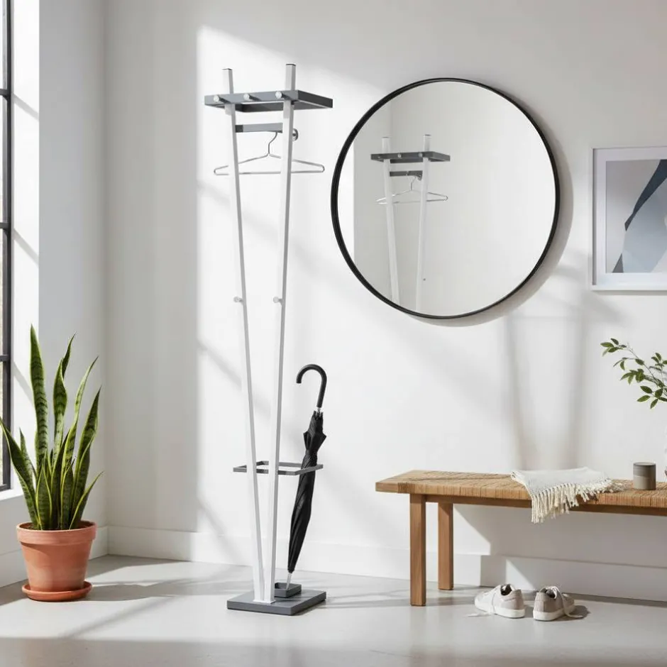 Wohnen Design Garderobenständer mit Schirmhalter Tiber in Weiß