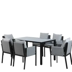 Wohnen Design Garten-Essgruppe in Grau & Schwarz - Geraldine (siebenteilig)