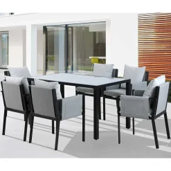 Wohnen Design Garten-Essgruppe in Grau & Schwarz - Geraldine (siebenteilig)