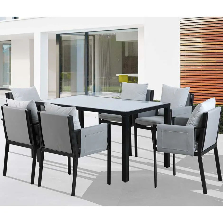 Wohnen Design Garten-Essgruppe in Grau & Schwarz - Geraldine (siebenteilig)