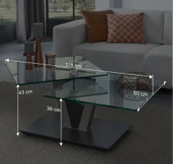 Wohnen Design Glas Couchtisch mit schwenkbarer Tischplatte - Exotica