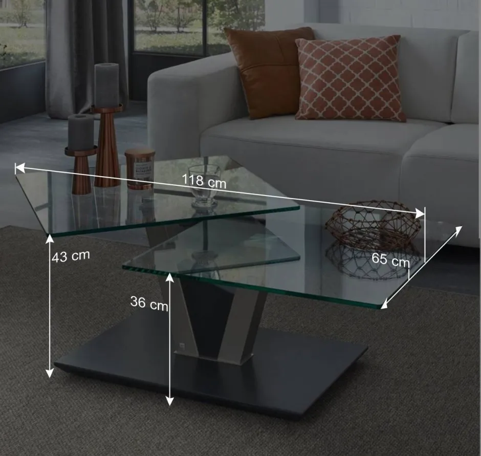 Wohnen Design Glas Couchtisch mit schwenkbarer Tischplatte - Exotica