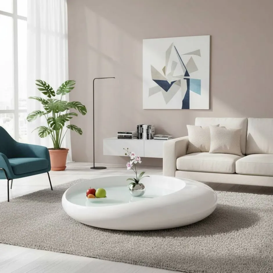 Wohnen Design Hochglanz-Wohnzimmertisch mit Weißglas - Envitzia