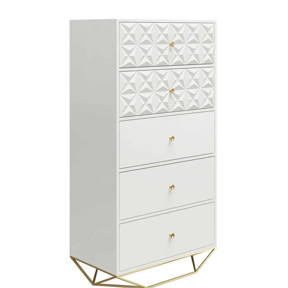 Wohnen Design Hochkommode in Weiß & Gold - Fiolpedo