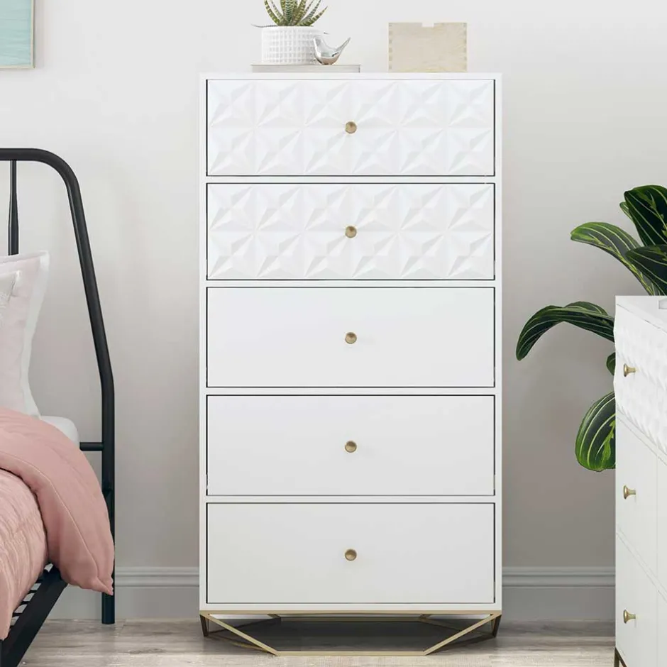 Wohnen Design Hochkommode in Weiß & Gold - Fiolpedo