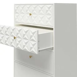 Wohnen Design Hochkommode in Weiß & Gold - Fiolpedo