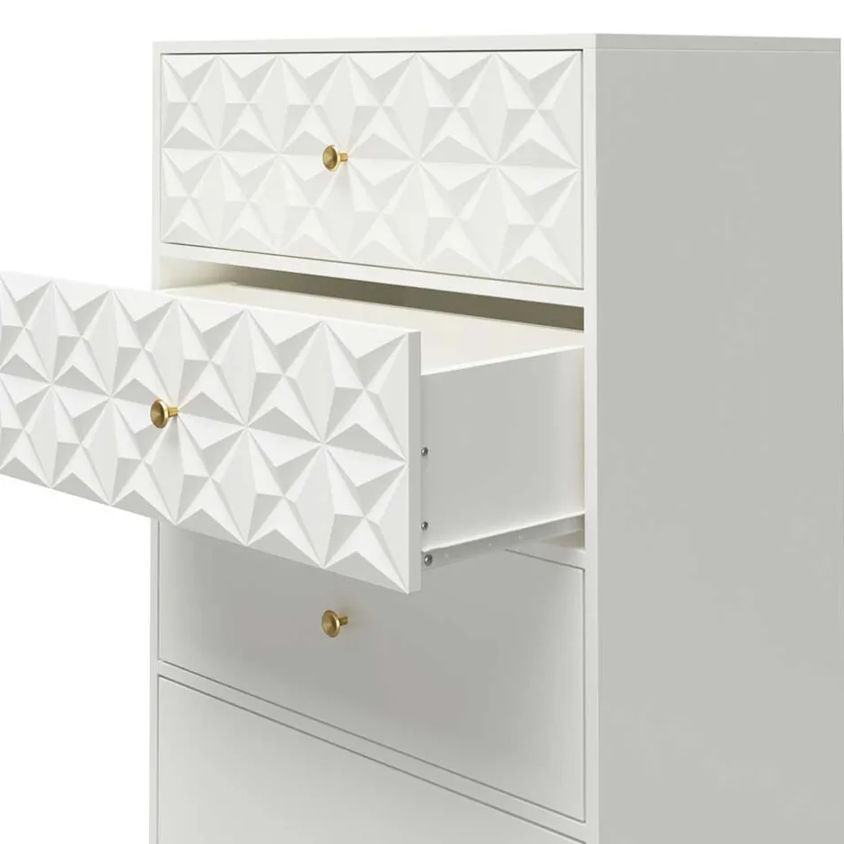 Wohnen Design Hochkommode in Weiß & Gold - Fiolpedo