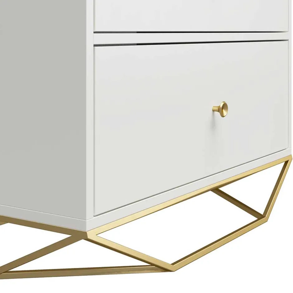 Wohnen Design Hochkommode in Weiß & Gold - Fiolpedo