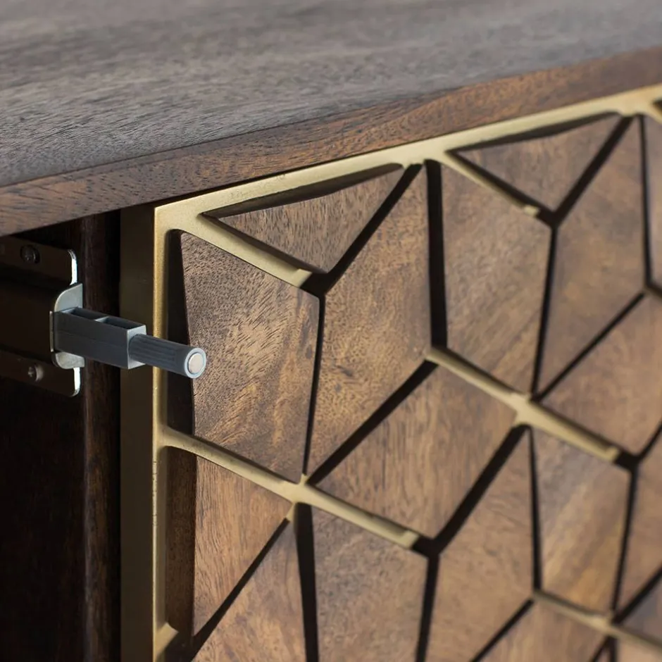 Wohnen Design Kombi-Kommode in Walnuss Braun und Gold - Feregato