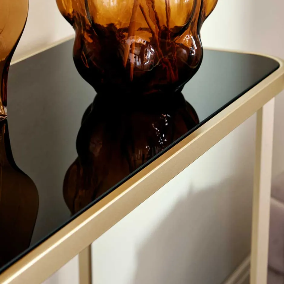 Design Konsolentisch mit schwarz getönter Glasplatte - Joosu^Wohnen Discount