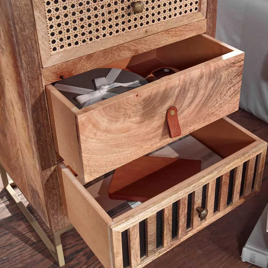 Wohnen Design Nachtkommode aus Holz & Rattan - Kanados