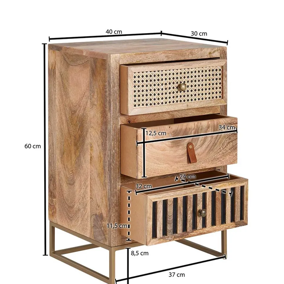 Wohnen Design Nachtkommode aus Holz & Rattan - Kanados