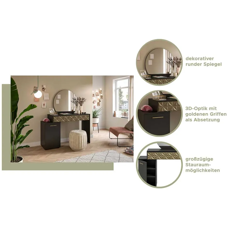 Design Schminktisch in Schwarz und Gold - Madrilena^Wohnen Hot