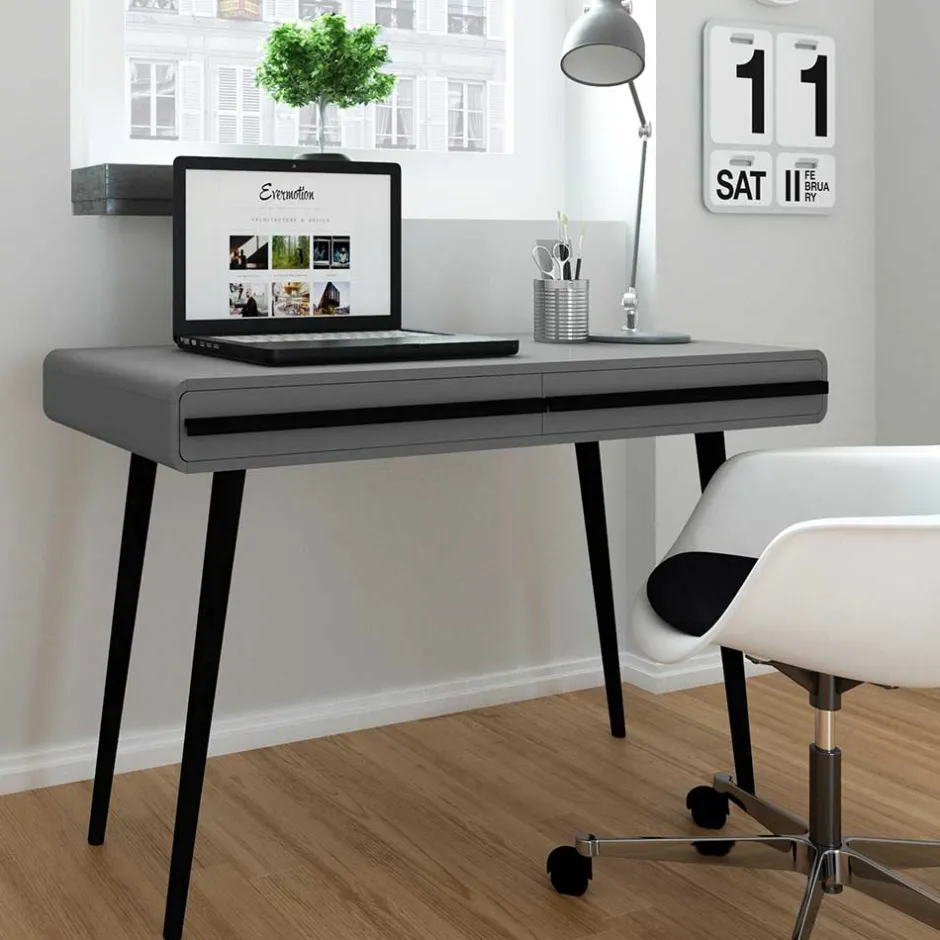 Kinder Wohnen Design Schreibtisch in Grau mit Schwarz - Pavias