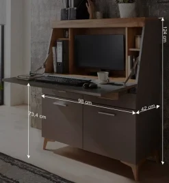 Wohnen Design Sekretär in Grau & Eiche NB - Zella