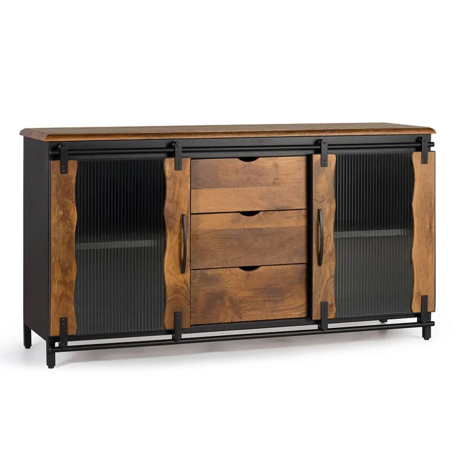 Wohnen Design Sideboard aus Mangoholz und Metall - Aglia