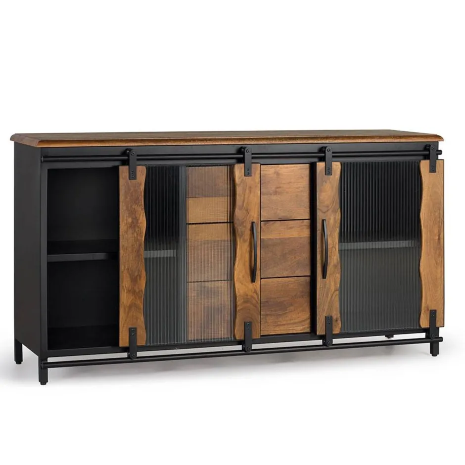 Wohnen Design Sideboard aus Mangoholz und Metall - Aglia
