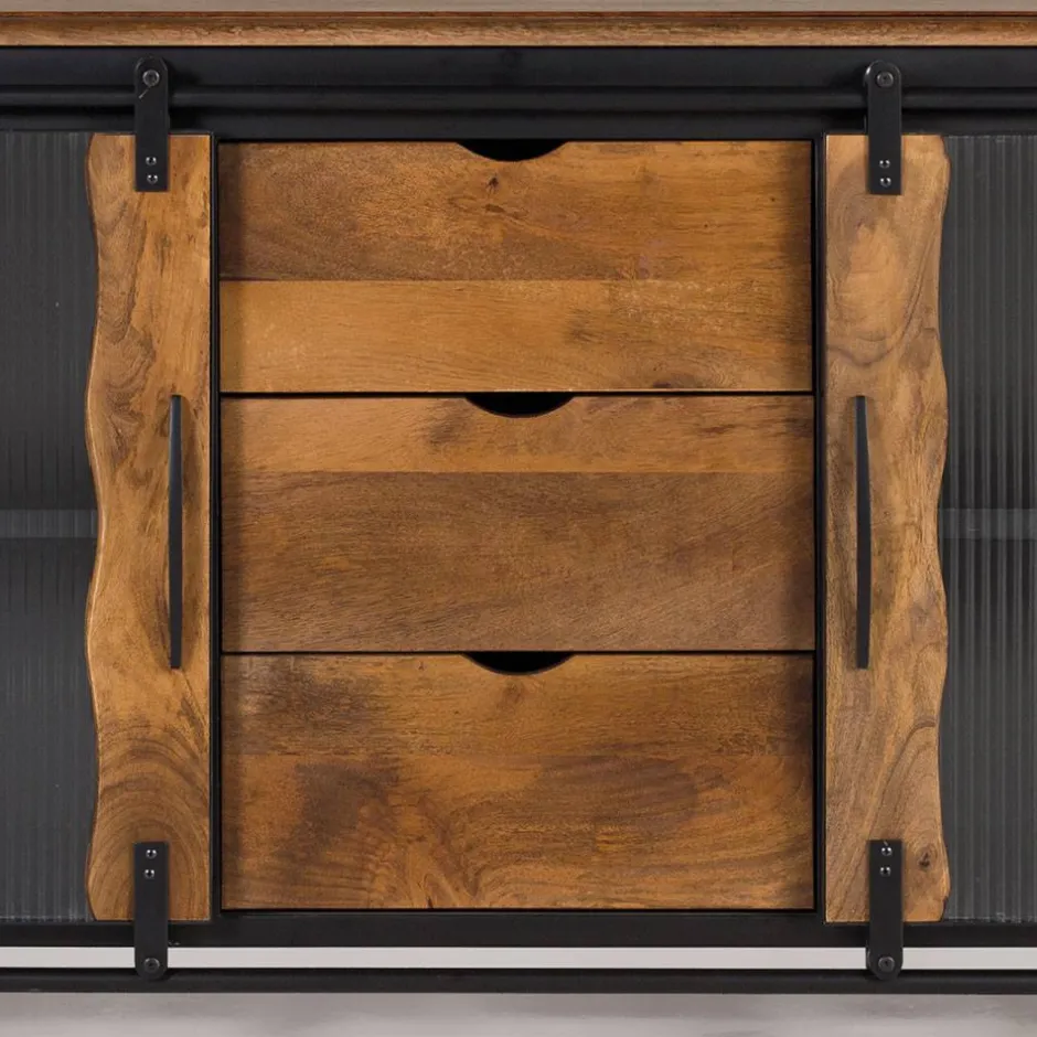 Wohnen Design Sideboard aus Mangoholz und Metall - Aglia