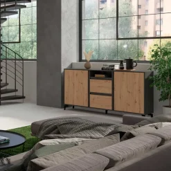 Wohnen Design Sideboard in Wildeiche NB & Anthrazit - Kiss