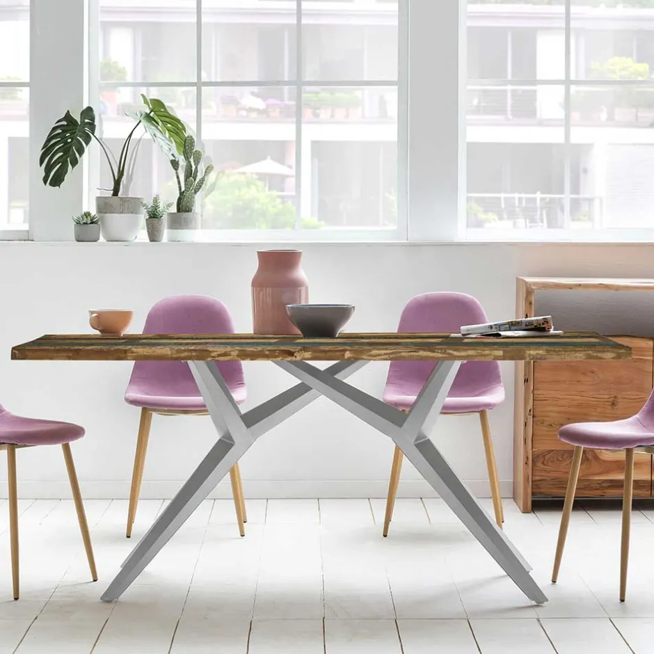 Design Tisch mit bunter Altholzplatte Shabby - Enyi^Wohnen New