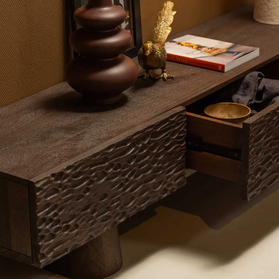 Design TV Lowboard aus Mangoholz in Walnuss Braun - Glancossa^Wohnen Online