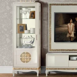 Wohnen Design TV Wand in Weiß & Gold - Valganios (vierteilig)