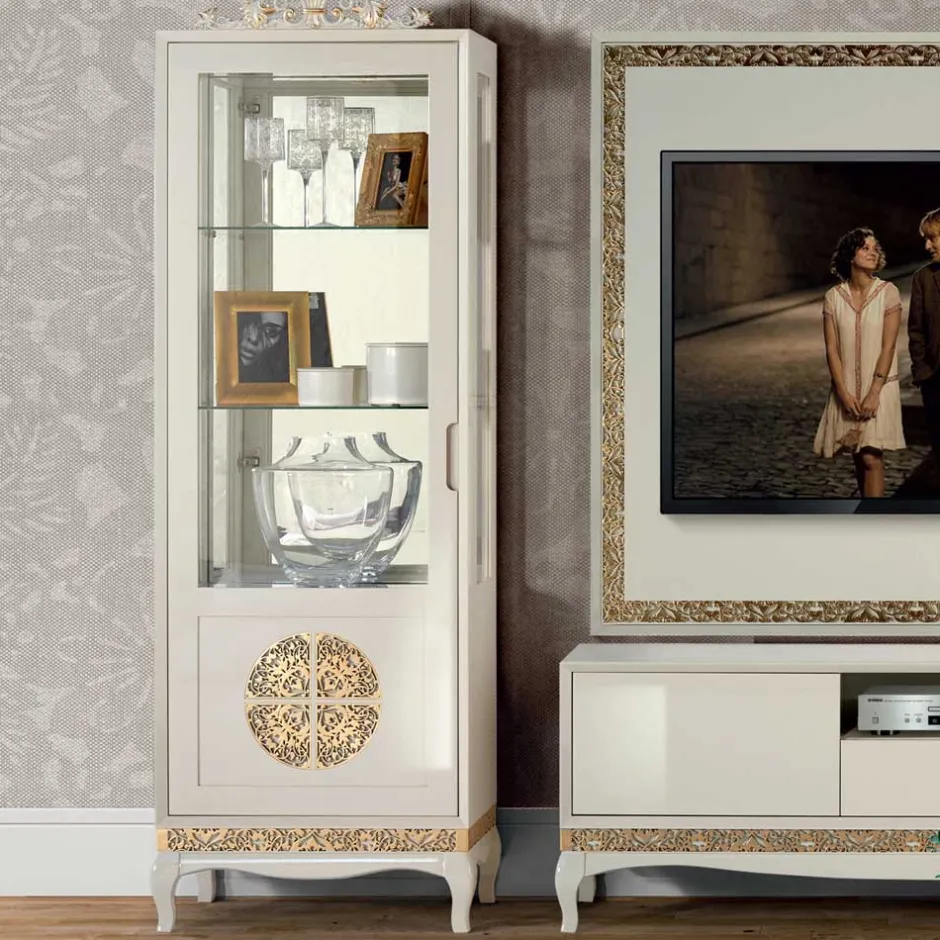 Wohnen Design TV Wand in Weiß & Gold - Valganios (vierteilig)