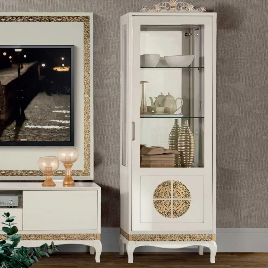 Wohnen Design TV Wand in Weiß & Gold - Valganios (vierteilig)