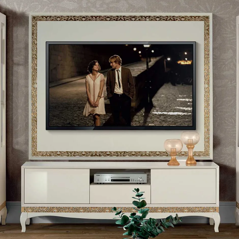 Wohnen Design TV Wand in Weiß & Gold - Valganios (vierteilig)