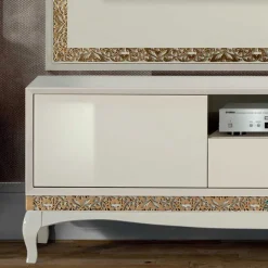 Wohnen Design TV Wand in Weiß & Gold - Valganios (vierteilig)