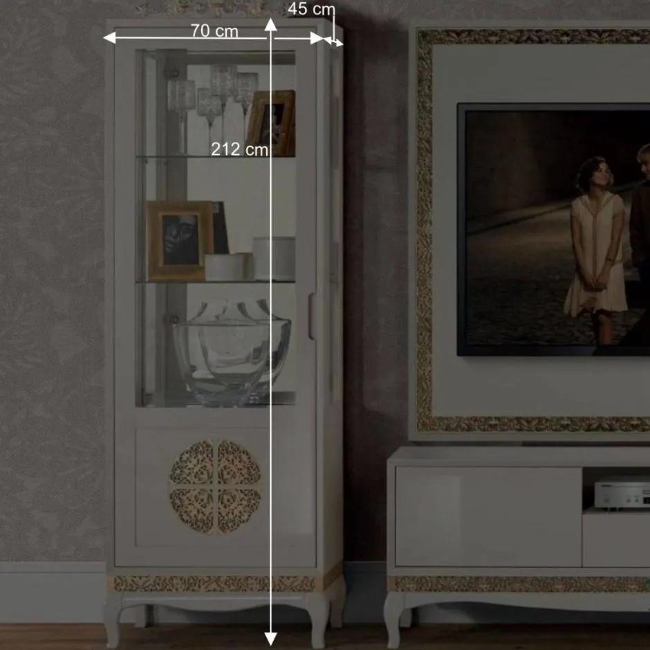 Wohnen Design TV Wand in Weiß & Gold - Valganios (vierteilig)