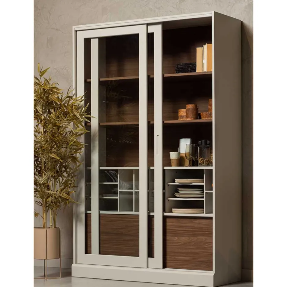 Wohnen Design Vitrinenschrank mit Glas-Schiebetüren - Cretasa