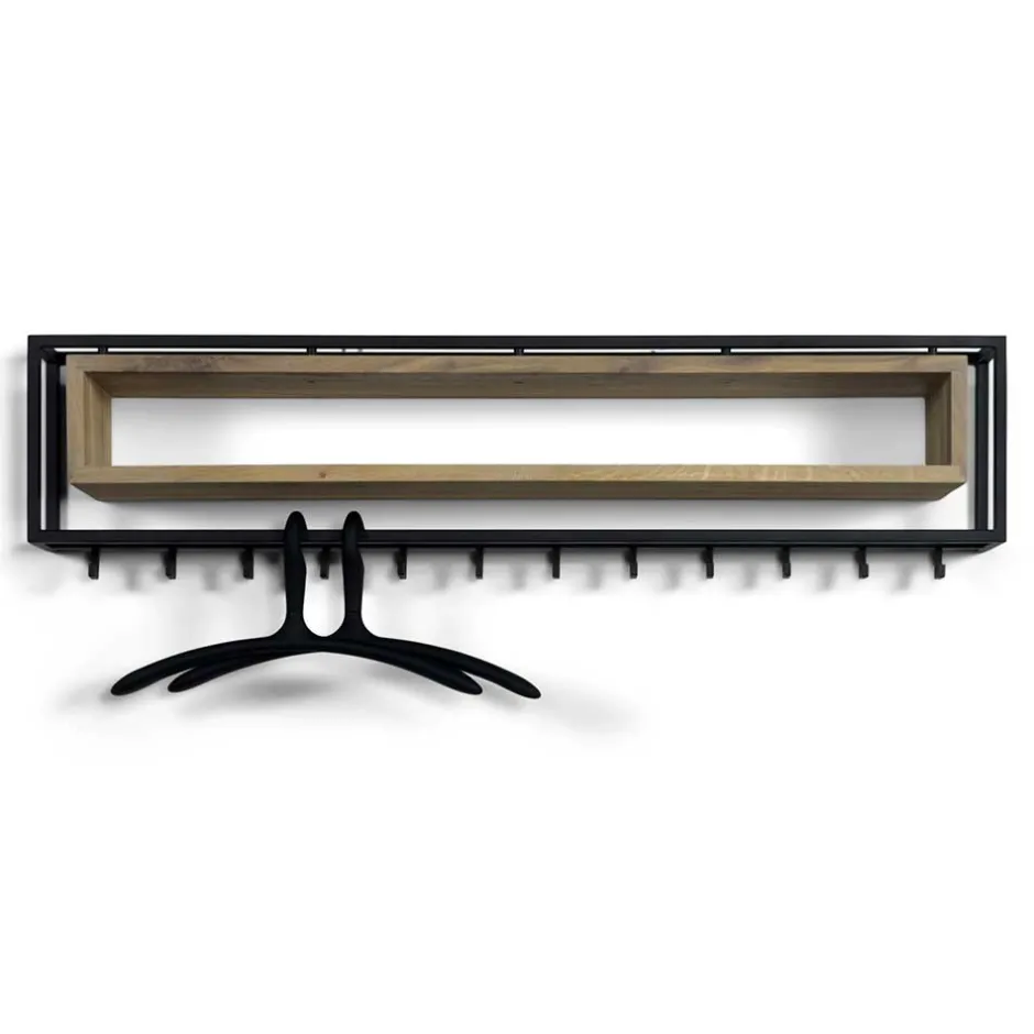 Wohnen Design Wandgarderobe aus Eiche & Stahl - Acke