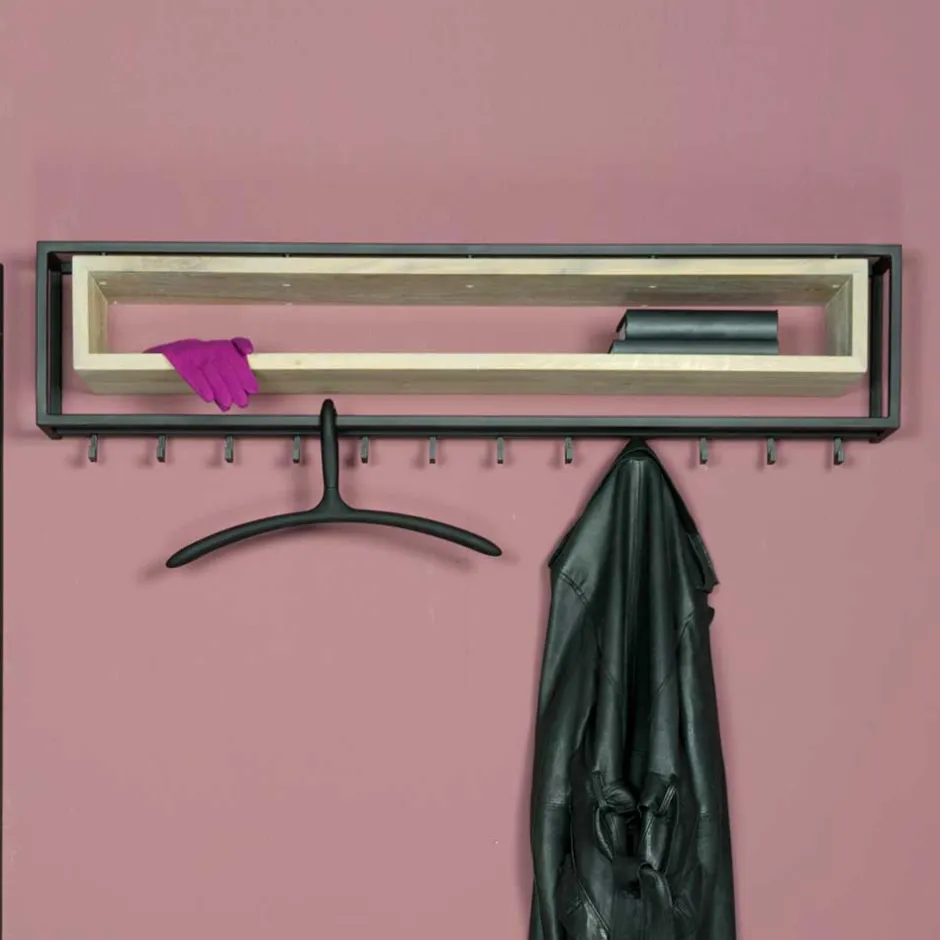 Wohnen Design Wandgarderobe aus Eiche & Stahl - Acke