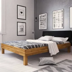 Wohnen Design Wildeichebett mit schwarzem Kopfteil - Olbysca I