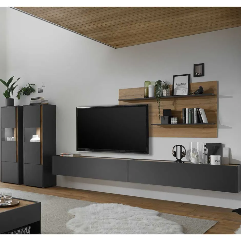 Wohnen Design Wohnwand als günstiges Set - Ahilav (fünfteilig)