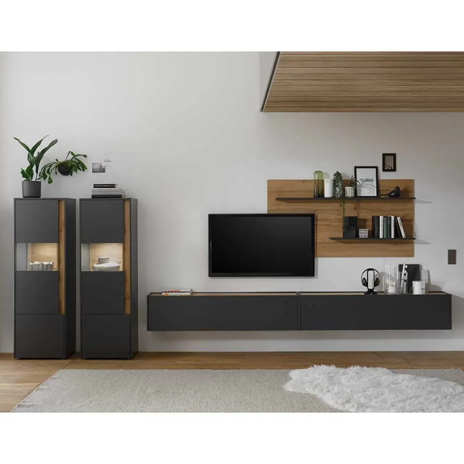 Wohnen Design Wohnwand als günstiges Set - Ahilav (fünfteilig)