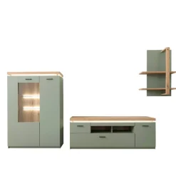 Wohnen Design Wohnwand in Graugrün und Eiche - Kwin (dreiteilig)