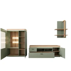 Wohnen Design Wohnwand in Graugrün und Eiche - Kwin (dreiteilig)