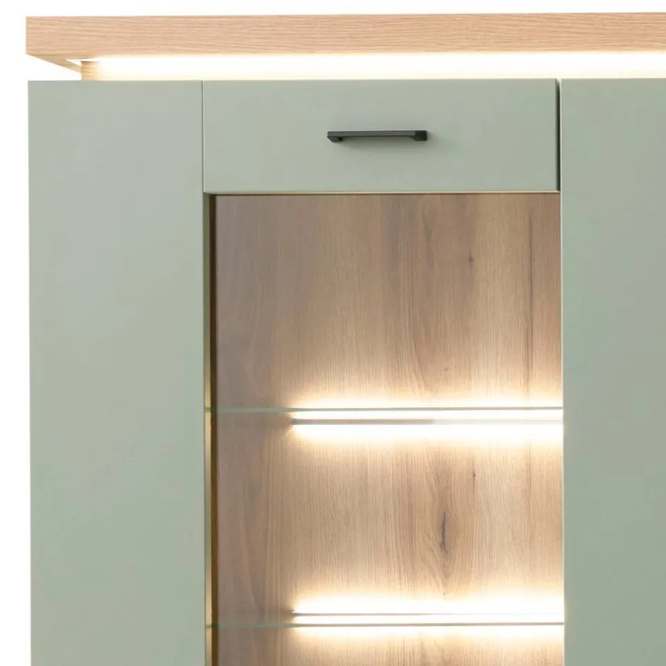 Wohnen Design Wohnwand in Graugrün und Eiche - Kwin (dreiteilig)