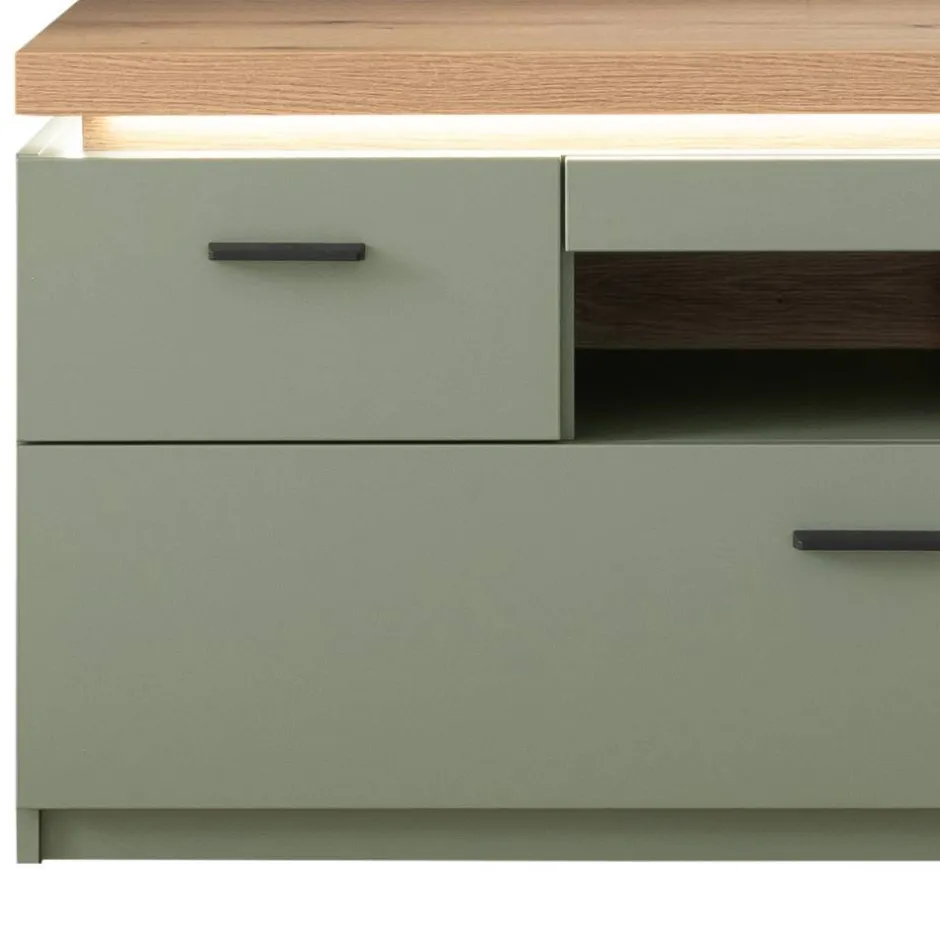 Wohnen Design Wohnwand in Graugrün und Eiche - Kwin (dreiteilig)