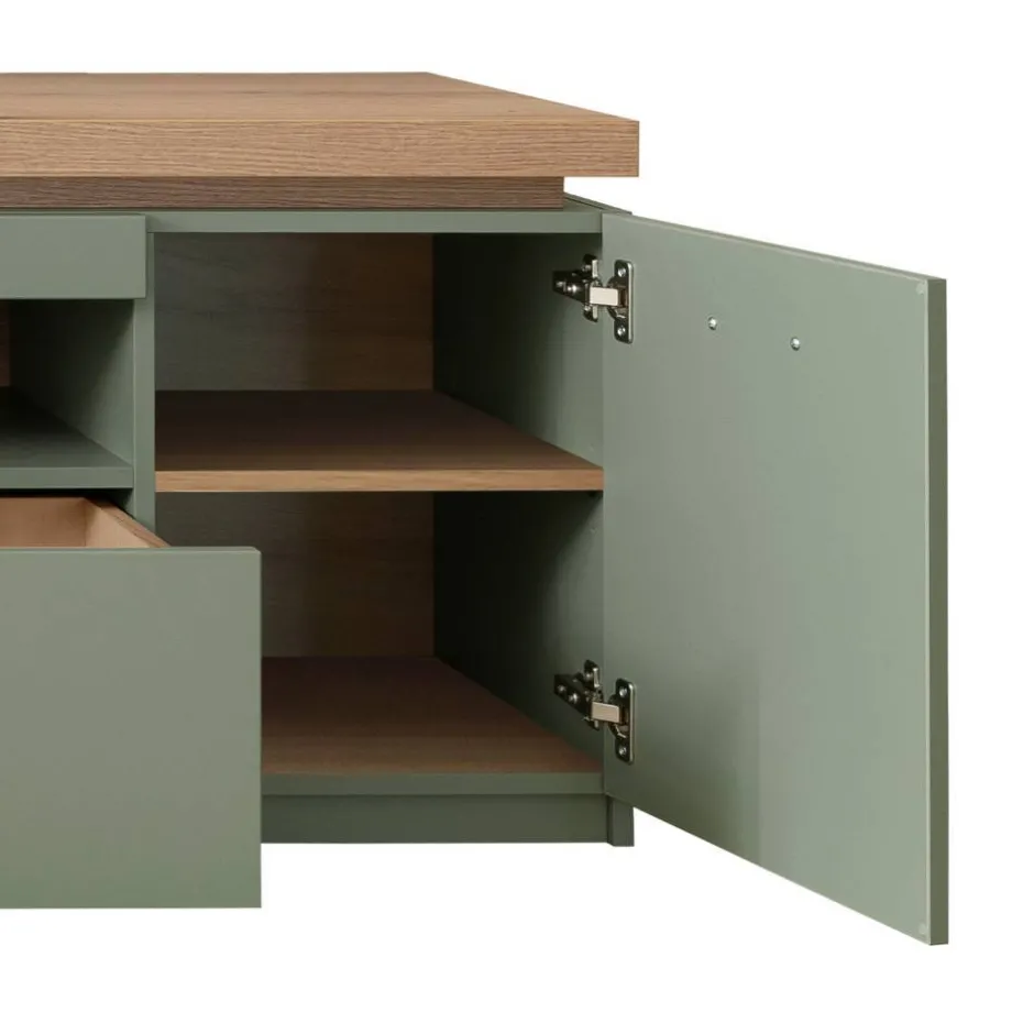 Wohnen Design Wohnwand in Graugrün und Eiche - Kwin (dreiteilig)