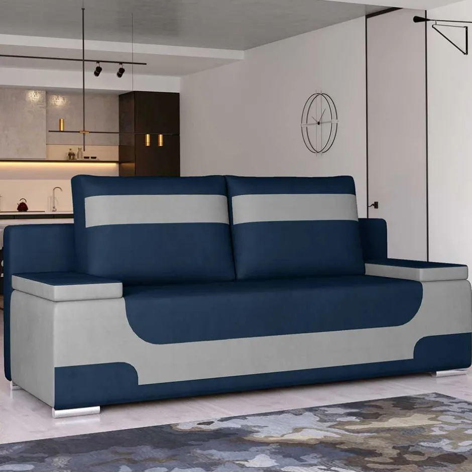 Wohnen Design-Bettcouch in Dunkelblau und Hellgrau - Brooks