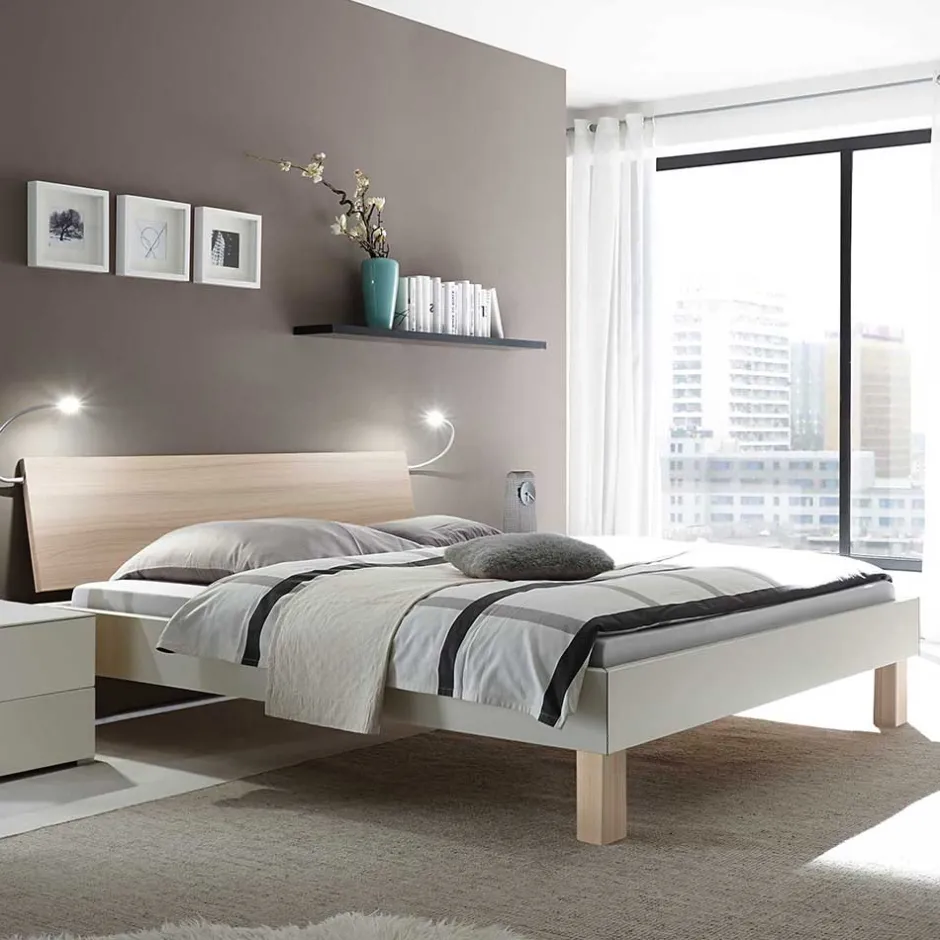 Design-Doppelbett in hellem Esche Dekor & Weiß - Ezianas^Wohnen Best