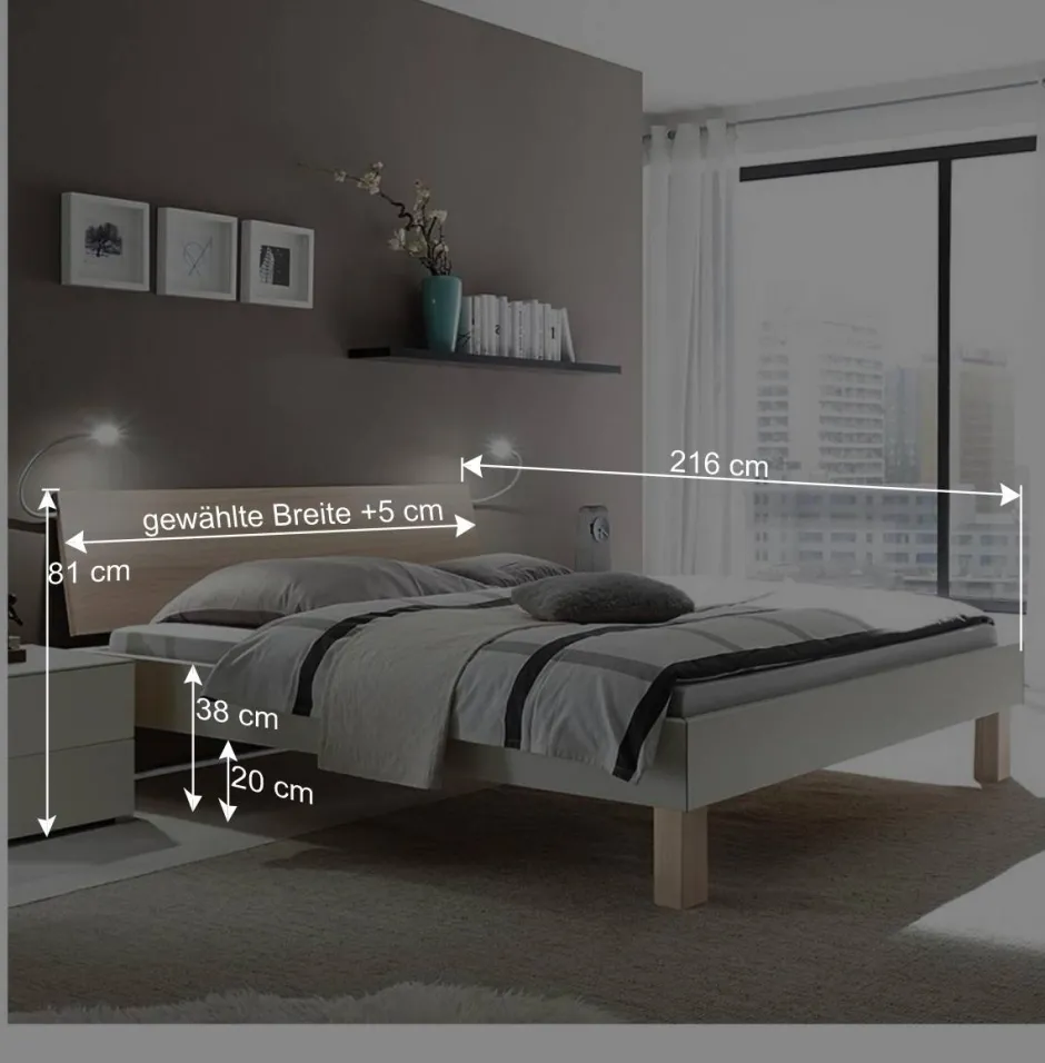 Design-Doppelbett in hellem Esche Dekor & Weiß - Ezianas^Wohnen Best