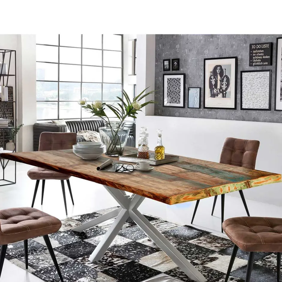 Wohnen Designer Altholz Esstisch in Mehrfarbig - Dembley