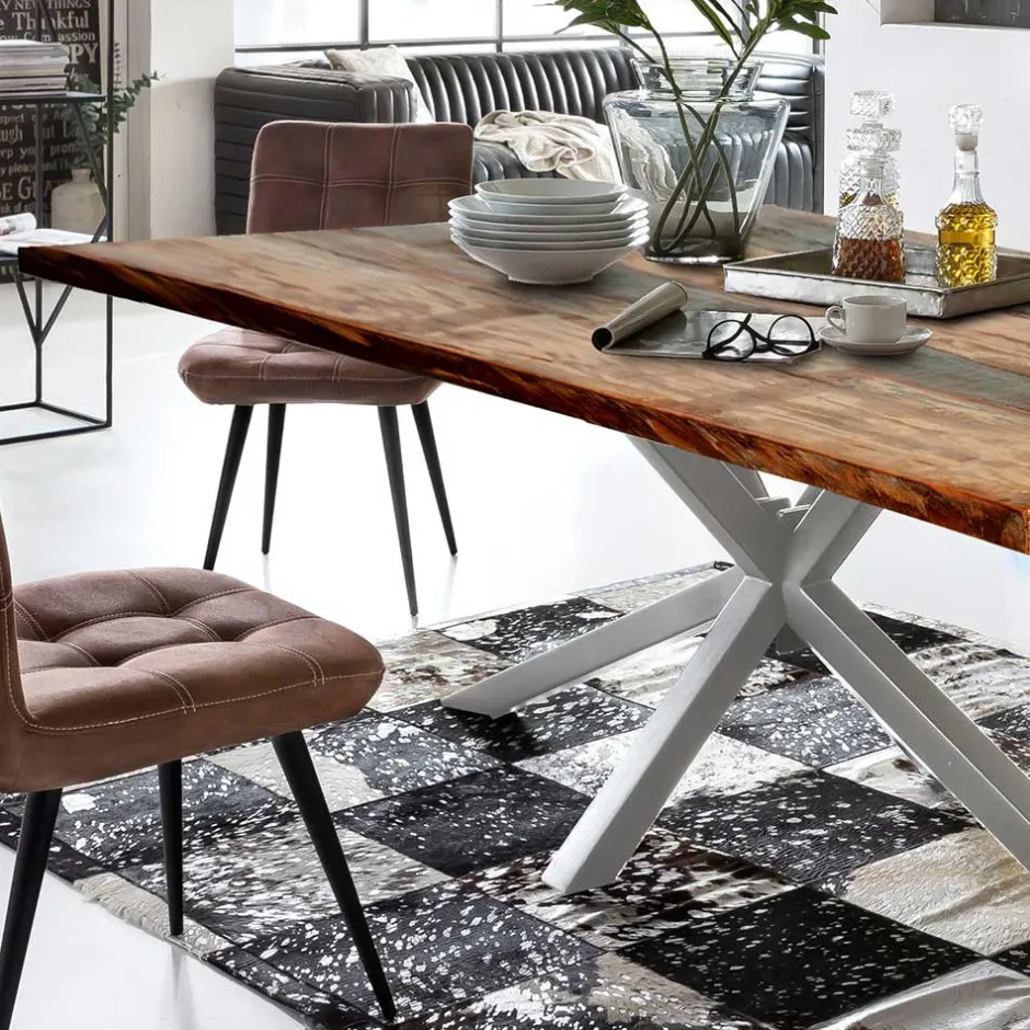 Wohnen Designer Altholz Esstisch in Mehrfarbig - Dembley