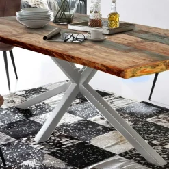 Wohnen Designer Altholz Esstisch in Mehrfarbig - Dembley