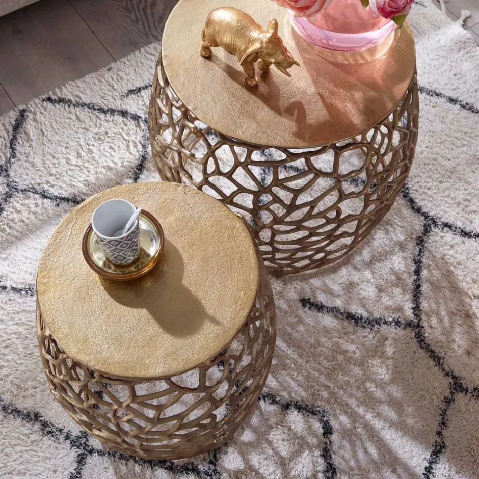 Wohnen Designer Beistelltische aus Alu in Gold - Parakou (zweiteilig)
